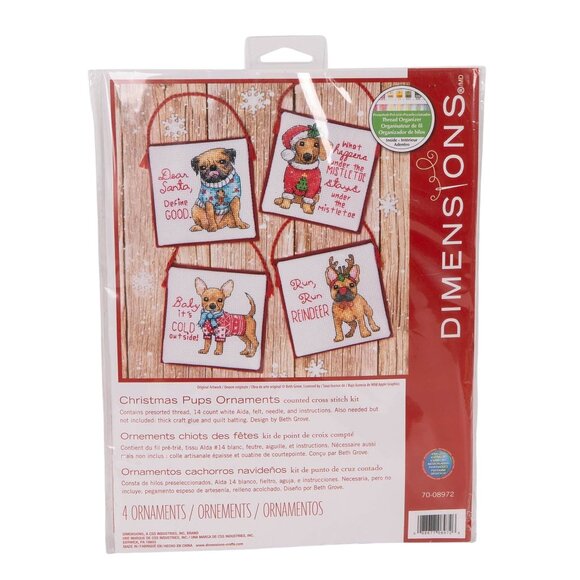 Dimensions Christmas Pup Ornaments Counted Cross Stitch Kit NEW 70-08972 Dogs - Picture 1 of 4